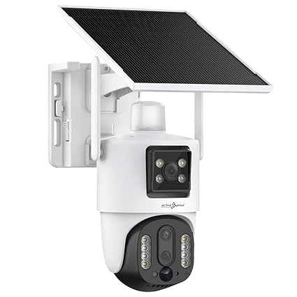Active Pixel 4MP+4MP+4MP 10X Zoom Dual Camera Solar 4G IP PTZ Wireless CCTV Camera Surveillance Outdoor Waterproof Monitor PIR Motion Detect Night Vision(White)