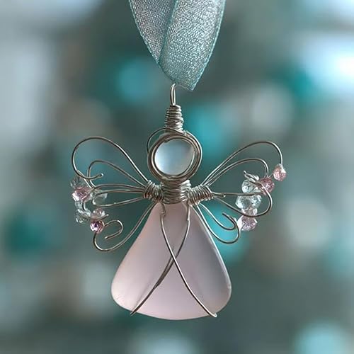 Miniatura 5 de Handmade Sea Glass Angel Ornament,Handmade Silver Wire-Wrapped Angel Christmas Decoration,H-andmade Coastal Beach Christmas Decor for Tree,Xmas