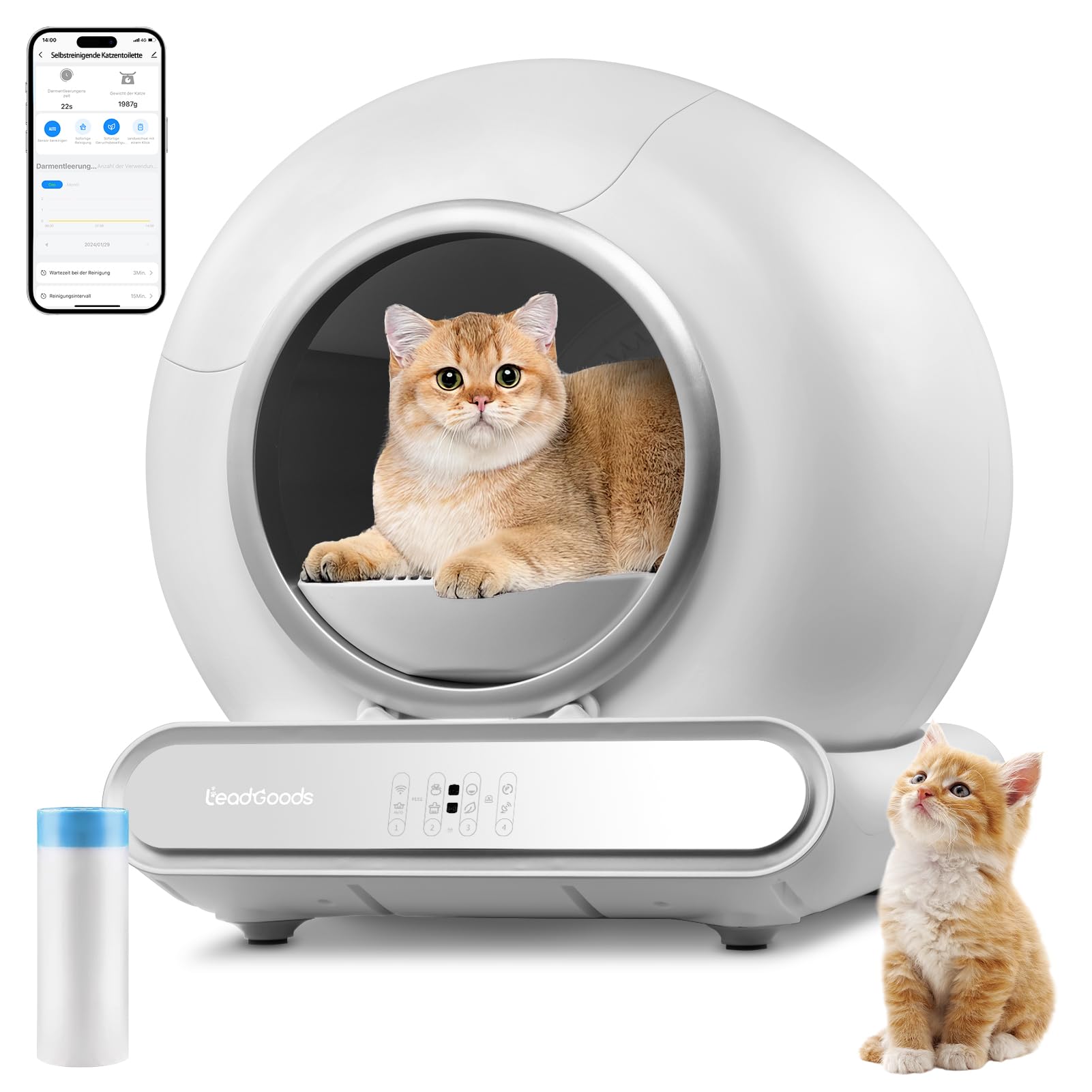 Self Cleaning Cat Litter Tray, 65L Extra Large Capacity Automatic Cat Litter Tray with APP Control/Safety Protection/Lower Entry/Dual Odour Control Anti-pinch Smart Robot Litter Box for Multiple Cats