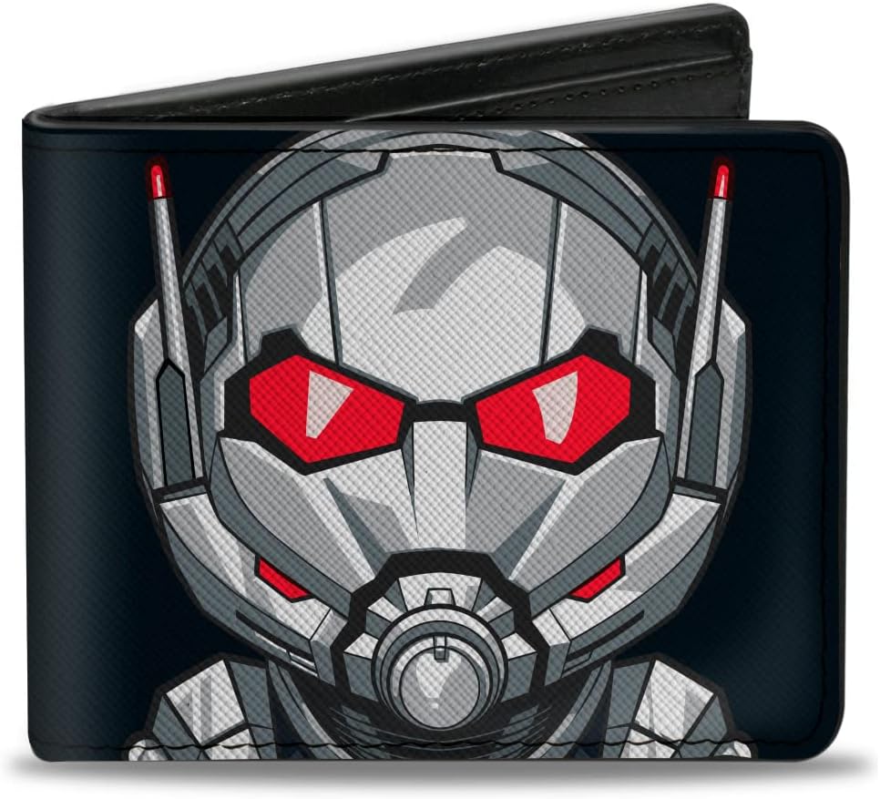 Buckle-Down Wallet Bifold PU Ant Man Character Close Up Front and Back Black, Ant-man, 4.0" x 3.5"