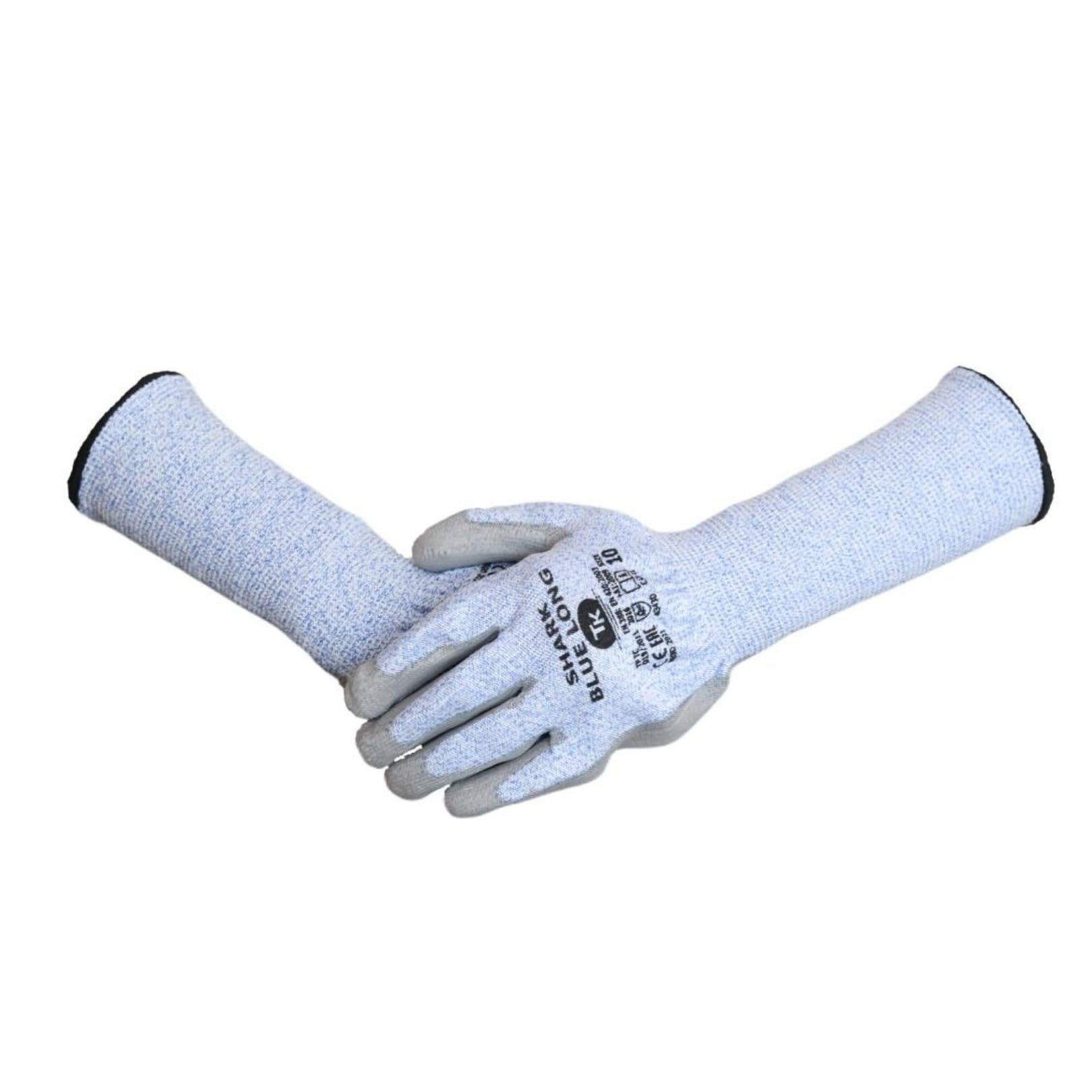 SHARK BLUE LONG/Montage-Handschuhe Schnittschutz mit verlängerter Stulpe/Größe 10, 12 Paar/Montagehandschuhe/Schnittfeste Handschuhe Arbeitshandschuhe