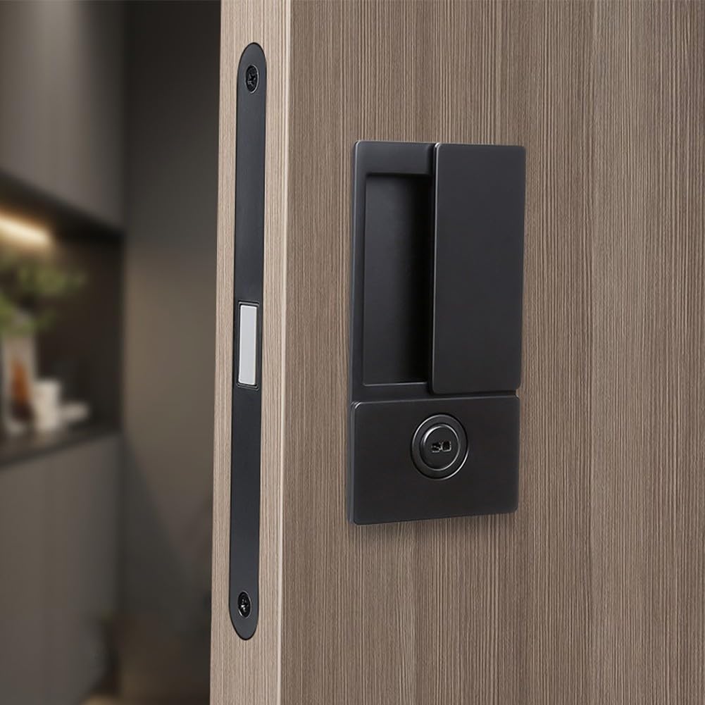 Serrure de porte plate pour supprimer les poignées saillantes et les bruits nocturnes