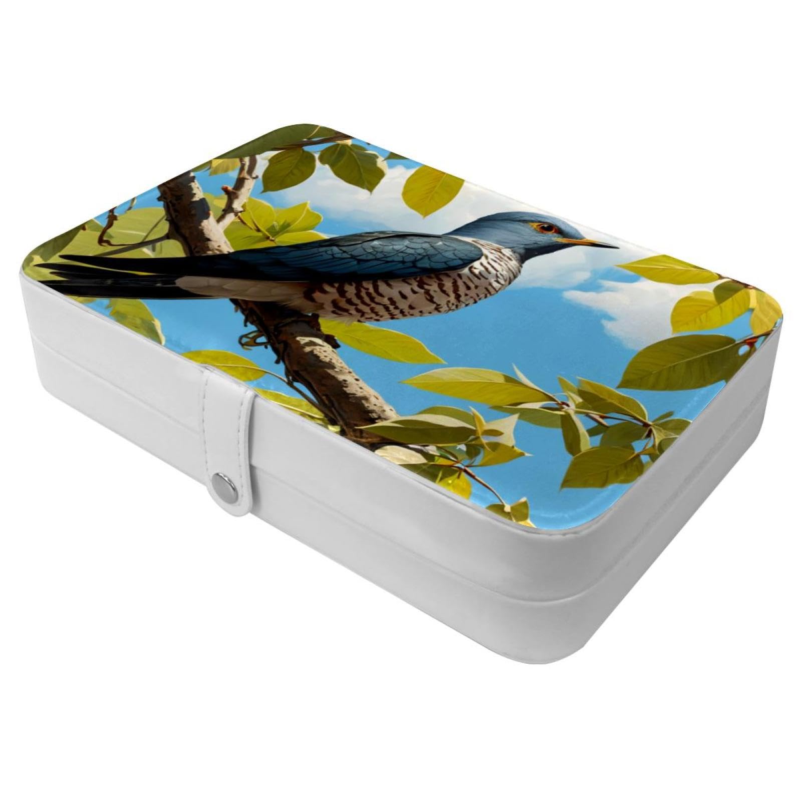 Boîte à bijoux avec boucle en métal robuste et motif coucou mignon ultra compact