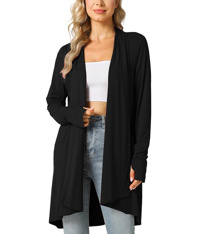 LazyCozy Womens Lightweight Long Sleeve Draped Cardigan Slouchy Open Front Cover Up Stretch Jersey Sweater