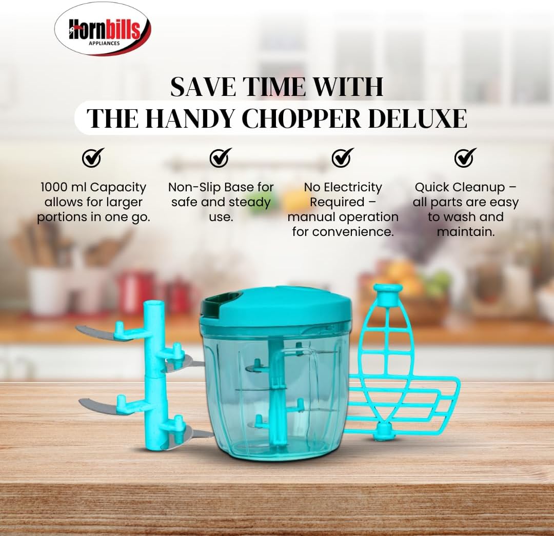 Handy & Compact Chopper with 3 Blades for Effortlessly Chopping Vegetables & Fruits for Your Kitchen - 1000ml | Vegetable Cutter for Kitchen, Onion Chopper, Onion Cutter | Green
