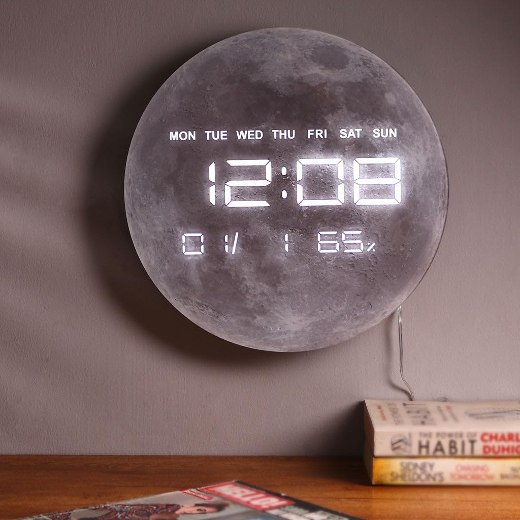 Drumstone (𝟏𝟓 𝐘𝐞𝐚𝐫𝐬 𝐖𝐚𝐫𝐫𝐚𝐧𝐭𝐲 Smart LED Digital Wall Clock – Large Modern Non-Ticking Display with Time & Temperature, Silent Home Decor Clock for Living Room, Bedroom & Office (Moon)-image-22