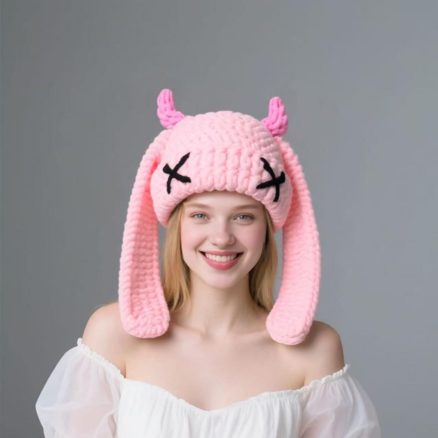 Knit Beanie Hats Cute Bunny Long Ears Funny Hat Winter Cap Warm Knit Rabbit Crochet Skull Cap Outdoor Slouchy Hat ski hat - Image 6