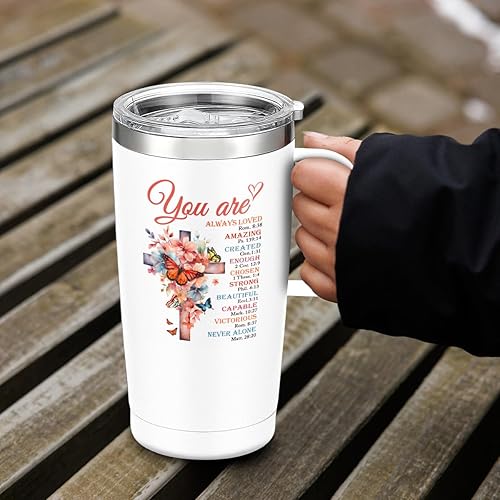 Miniatura 6 de SANDJEST Regalos cristianos para mujeres, vaso inspirador de la Biblia con asa, vasos de 20 onzas, taza de viaje para café, regalos inspiradores