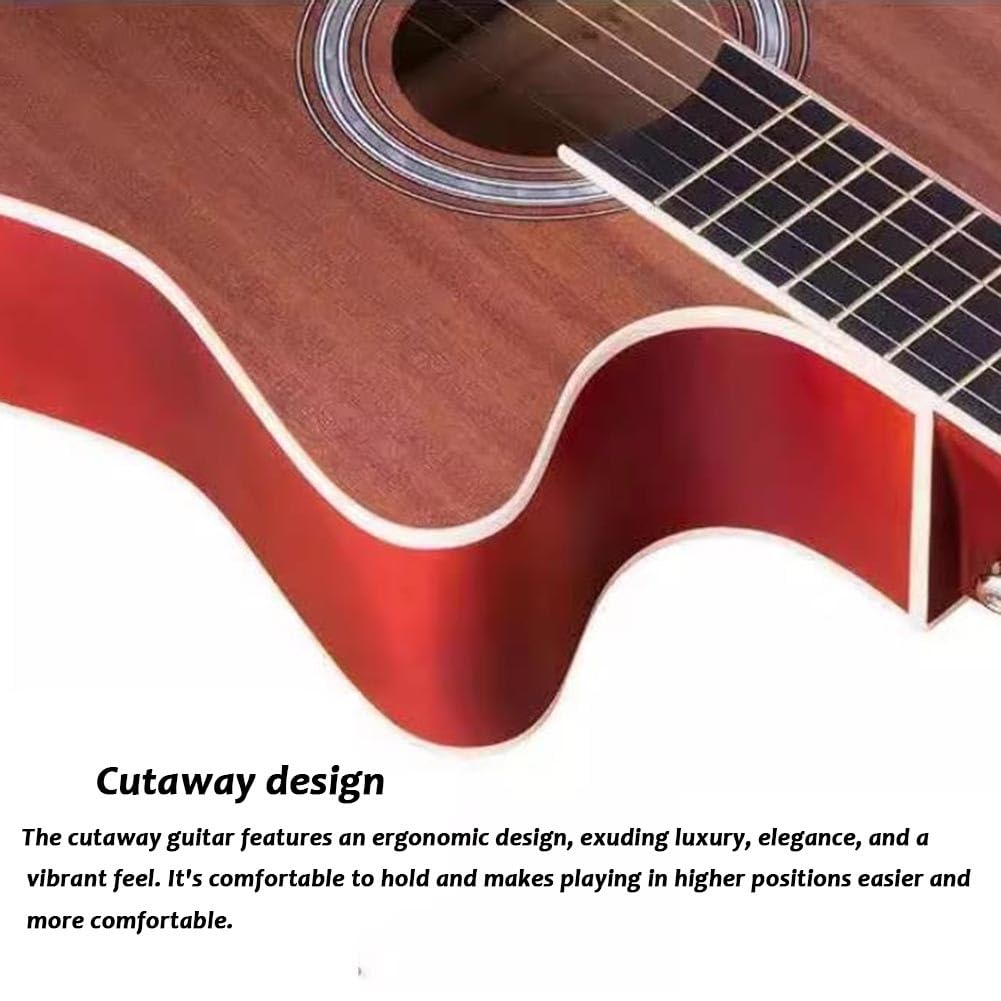 Kit Di Chitarra Acustica Per Principianti Adulti, Kit Completo Di Chitarra Acustica Con Spalla Mancante Set Per Principianti Con Chitarra In Legno(Black look,38 in)