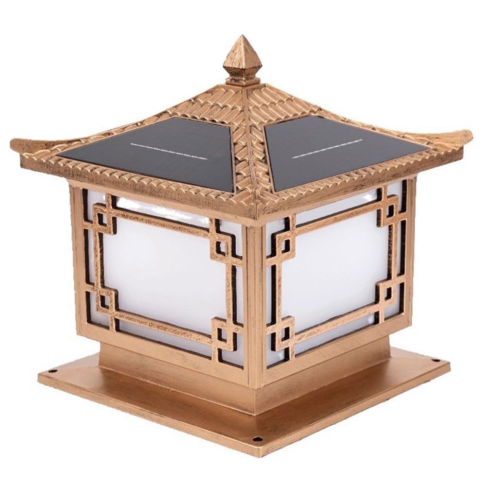 KUEYANB Deck Post Light Solar Powered Waterproof Fence Pillar Lamp Wet Location Rated Retro Chinese Style Villa Courtyard Column Light Outdoor Easy to Install Column Lamp for Driveway Corridor Lawn