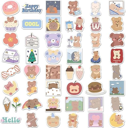Miniatura 4 de Juego de 100 calcomanías pequeñas – Kawaii, cartulina decorativa para planificador, oso feliz