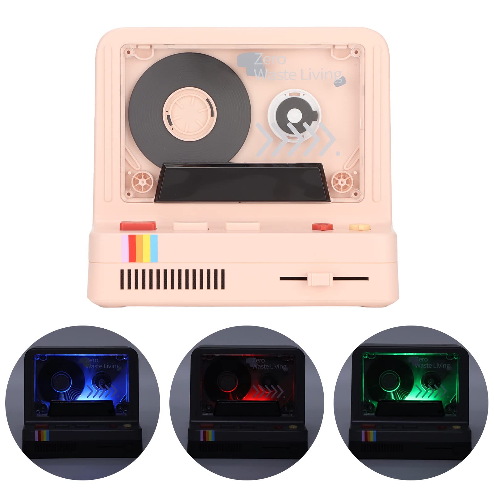Lecteur de Cassette Audio Bluetooth pour Voiture, Haut-Parleur de Cassette Portable, Son Stéréo, Lecteur de Bande Musicale Multifonction avec Veilleuse Rythmique Aromathérapie (Rose)