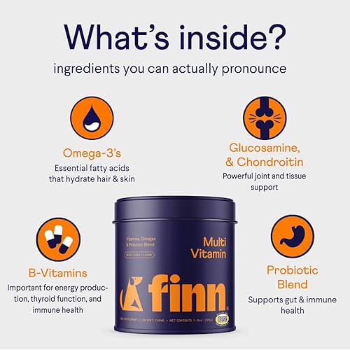 Miniatura 3 de Finn Multivitamínico todo en 1 para perros – Multi diario con probióticos, omegas y nutrientes para apoyar el bienestar diario – 90 masticables