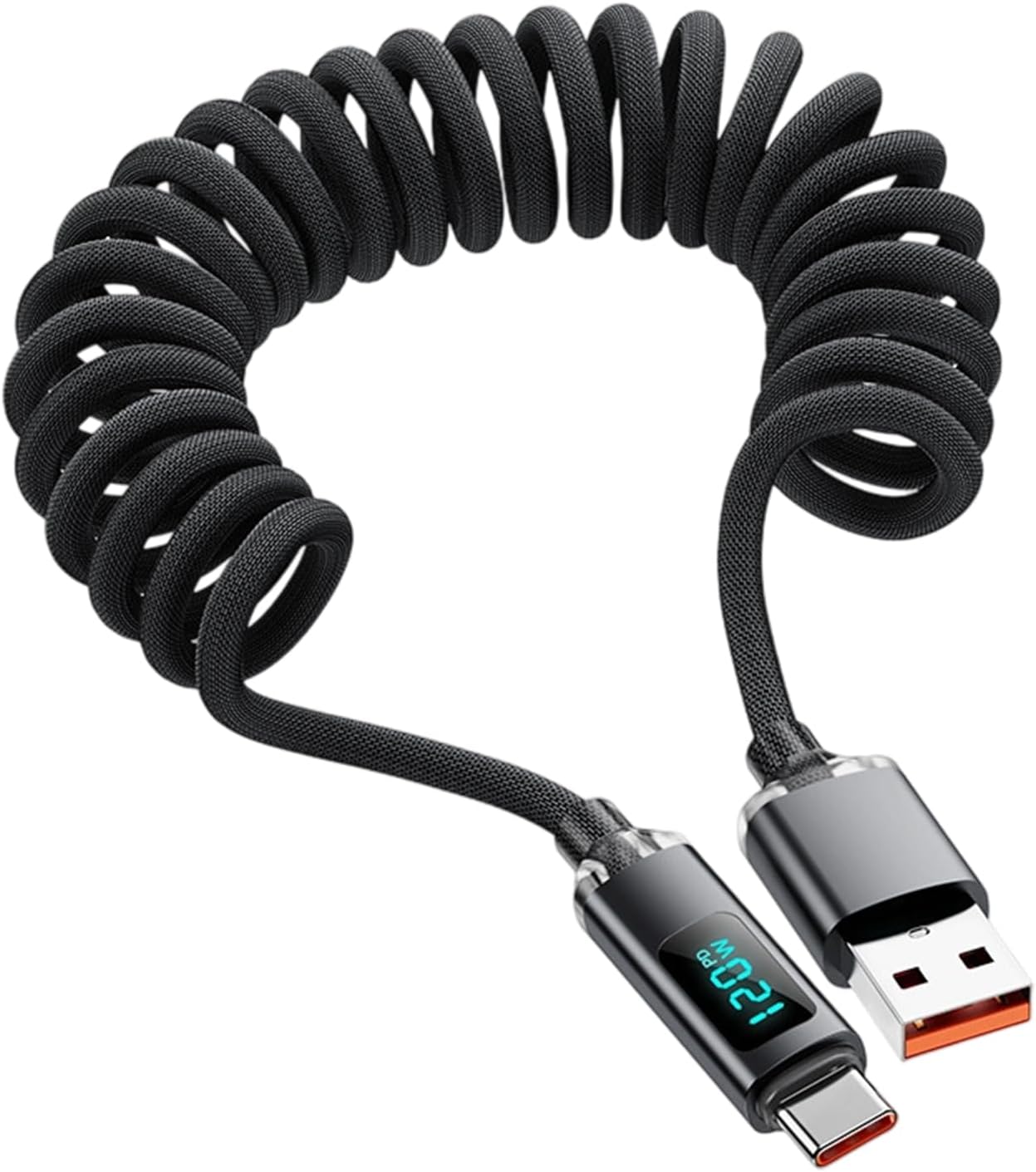 120W USB C Charging Cable – 3 Ft Spring Charger Cord with Digital Display | Perfect for Car Travel Gym Home School Business Watch Tablet Desk Use, Fast Charging, Portable Power, Reliable Device