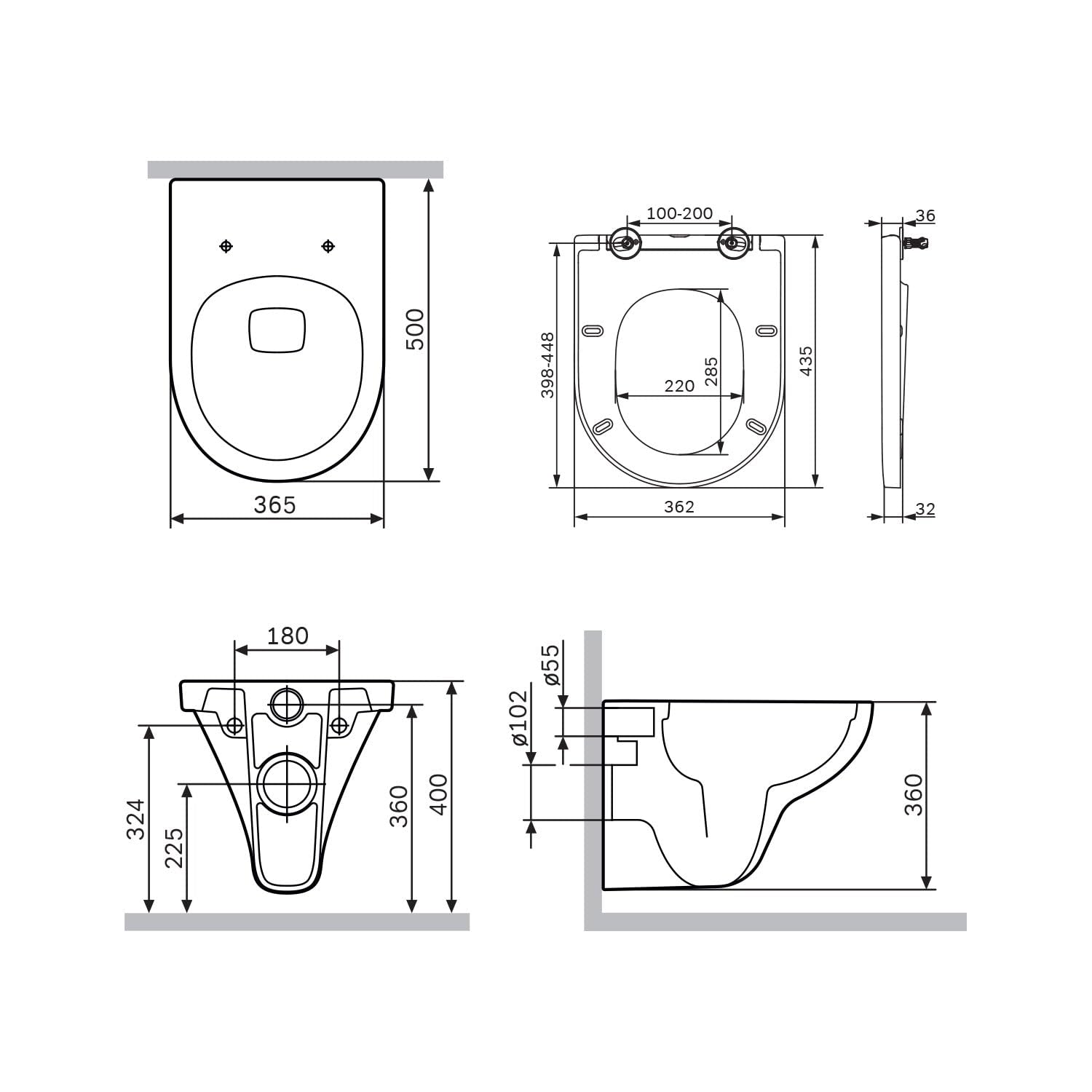 AM.PM Hit - WC sospeso senza bordo, sedile WC con abbassamento automatico, abbassamento automatico, WC sospeso senza bordo, in ceramica, con risciacquo profondo, FlashClean,