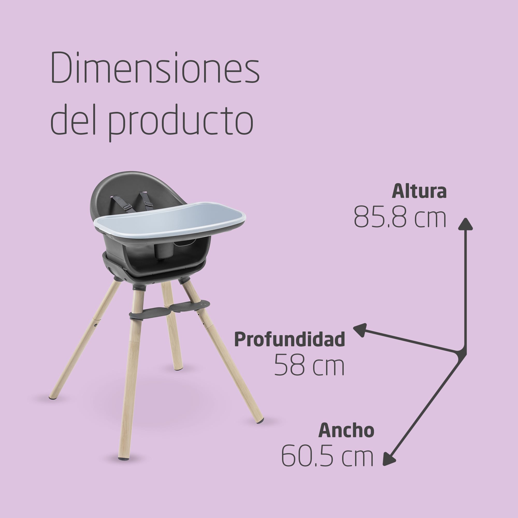 Maxi-Cosi Moa Trona Bebe Evolutiva 4 en 1, 6 Meses-7 Años, 0-25 Kg, Trona de Bébé Ligera y Ajustable, Transformable en Asiento Elevador, Taburete y Escritorio Con Asiento para Niños, Beyond Graphite