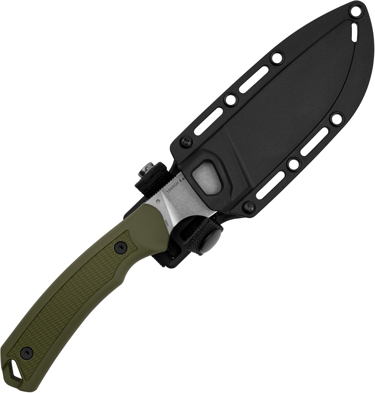 Kershaw Deschutes Skinner Gut Hook Fixed Blade Knife, Olive Design, 3.9 Inch Steel Fixed Drop Point Blade with Gut Hook, Full Tang Design, EDC, Molded Sheath, Everyday Carry Knife for Men and Women