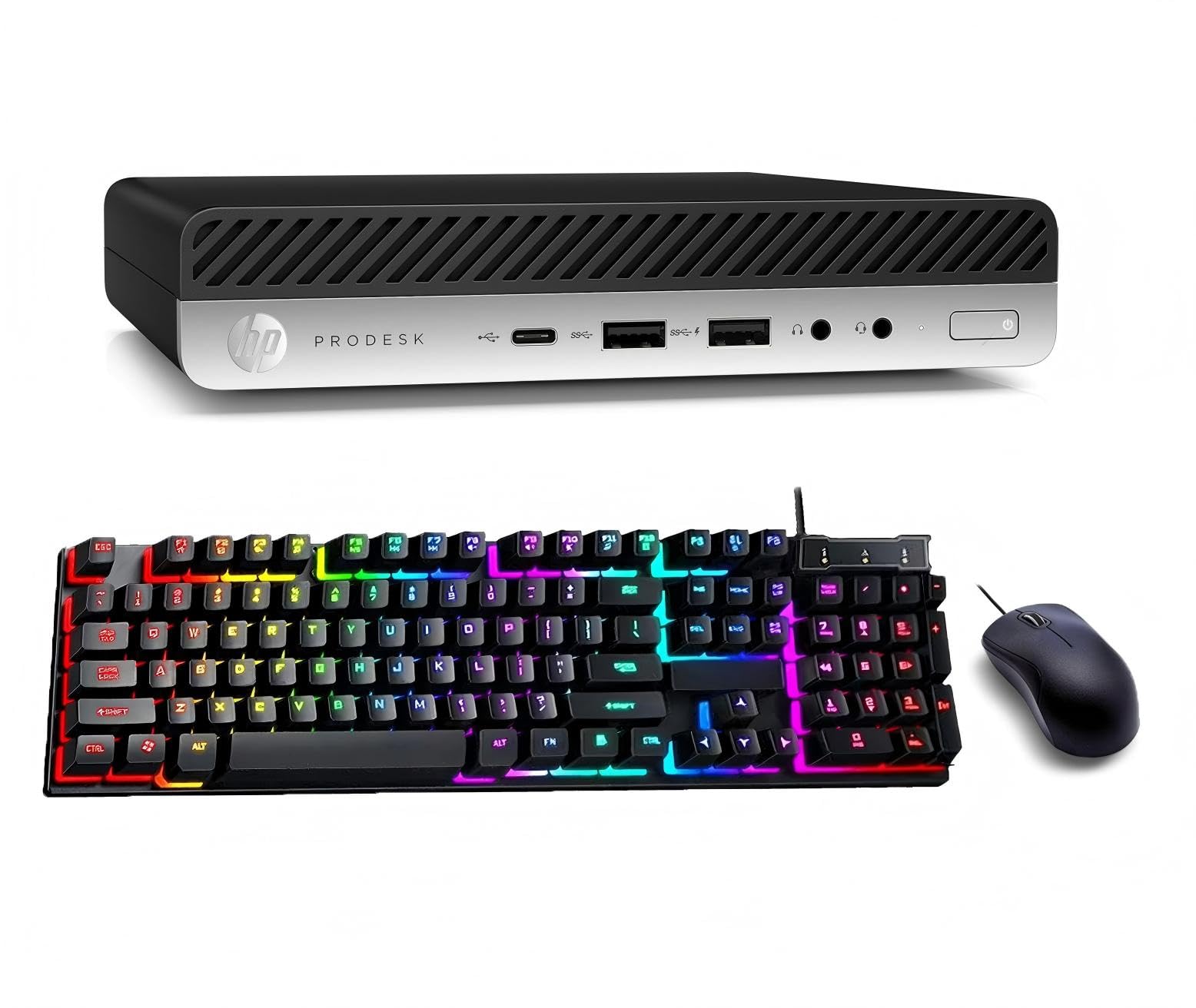 HP ProDesk 600 G5 Mini PC de escritorio, Intel Pentium G5420T, 8GB RAM, SSD 256 GB, Bluetooth, teclado QWERTY, ratón, USB WiFi, Windows 11 Pro (reacondicionado)