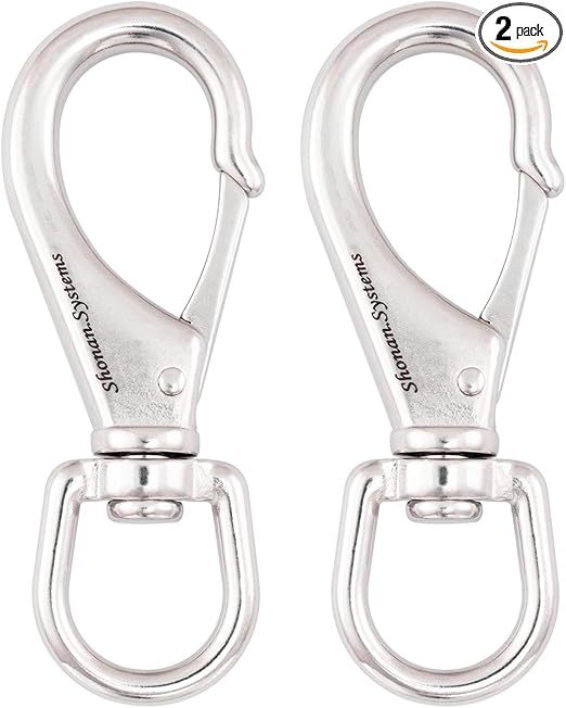 SHONAN Large Stainless Steel Swivel Snap Hooks, 2 Pack 4.6 Inch Heavy Duty Boat Hooks, Large Spring Clips for Boat Anchor Ropes and Cables