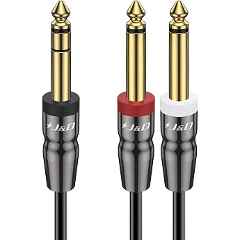 J&D 6.3 mm Jack Stereo to 2 x 6.3 mm Jack Mono Insert Cable Audio Adapter Gold-Plated Copper Shell 1/4 Inch TRS Male to Dual 1/4 Inch TS Male Stereo Y Splitter Patch Cable - 3 Metres