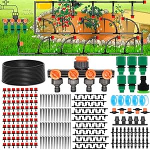 283 Pcs Drip Irrigation System Kit, 164 FT Automatic Micro Irrigation Kit Patio Misting Plant Watering System with 1/4 inch Drip Irrigation Tubing,Adjustable Nozzle Emitters for Garden Greenhouse