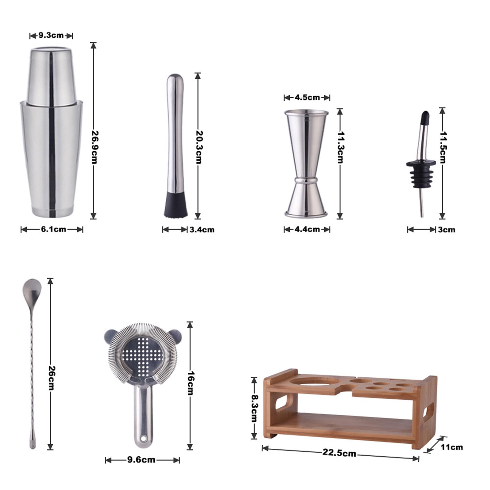 Coctelera para Cócteles Kit 10 piezas Coctelera de Acero Inoxidable Con Soporte Profesional Barman Herramientas con Mortero de Cóctel Accesorios Profesional para Mezclar Bebidas,Barra,hogar