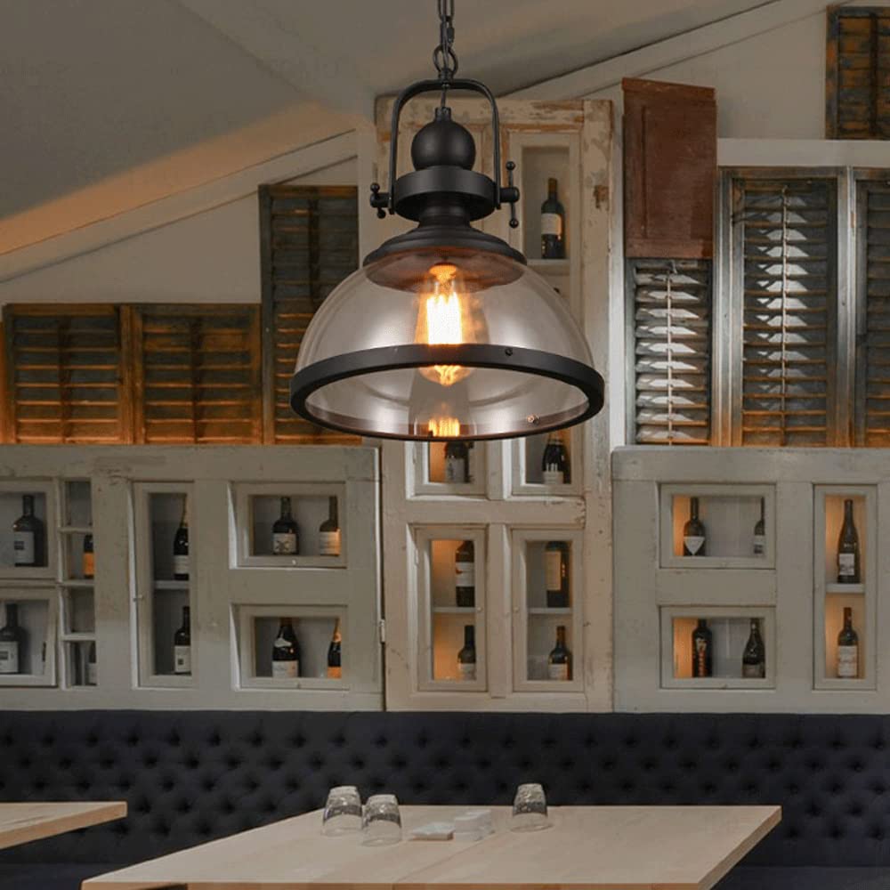 Portalámparas E27 Pantalla de lámpara colgante de vidrio de una sola cabeza, lámpara colgante de estilo industrial retro, lámpara de decoración de casa de campo de cafetería con longitud ajus