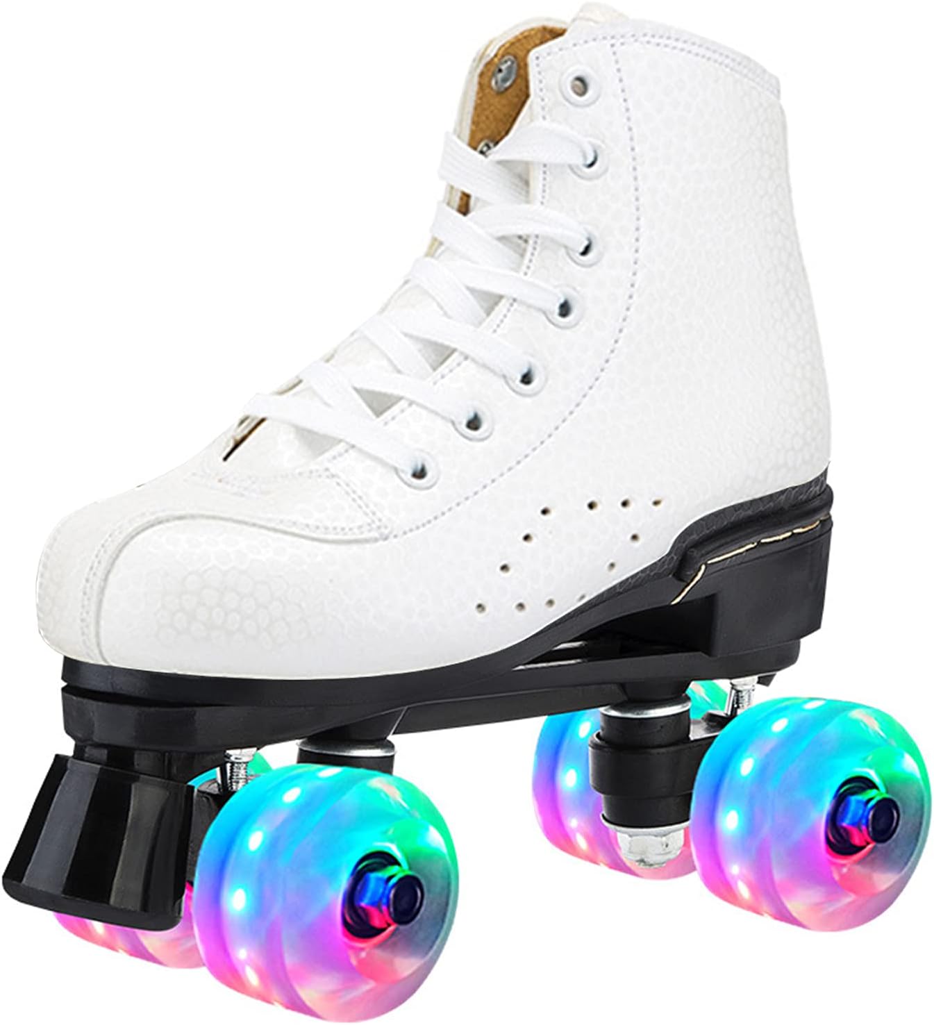Classic Roller Skates Unisex Double Row Quad Roller Skates with PU Flashing Wheels, PU Leather 4 Wheels Roller Skates Shoes for Beginner Adult Teens