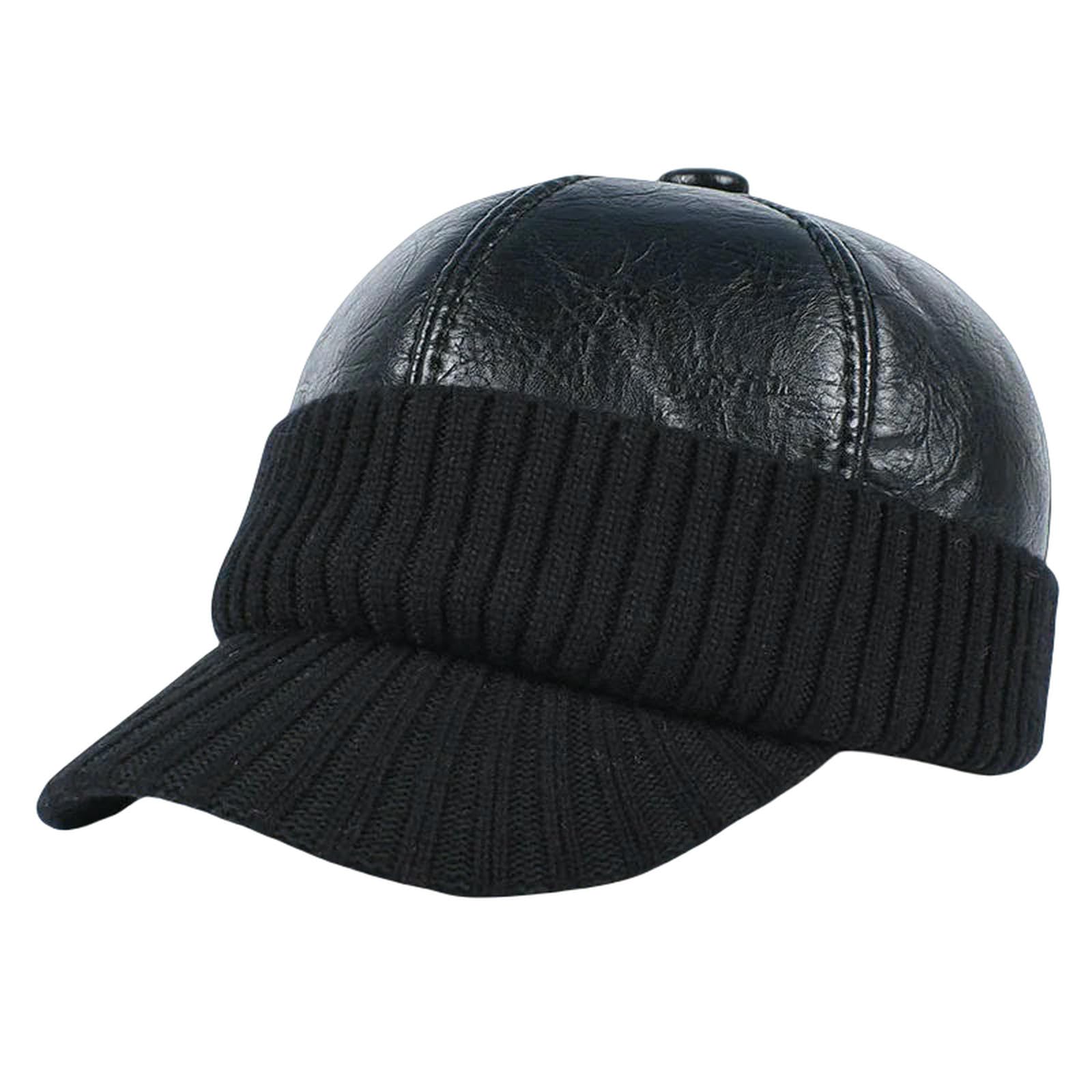 Baseball Cap Winter Man Earflap Hat Autumn Outdoor Warm Thick Lined Dad Knitted Caps-black-l(56-58cm)