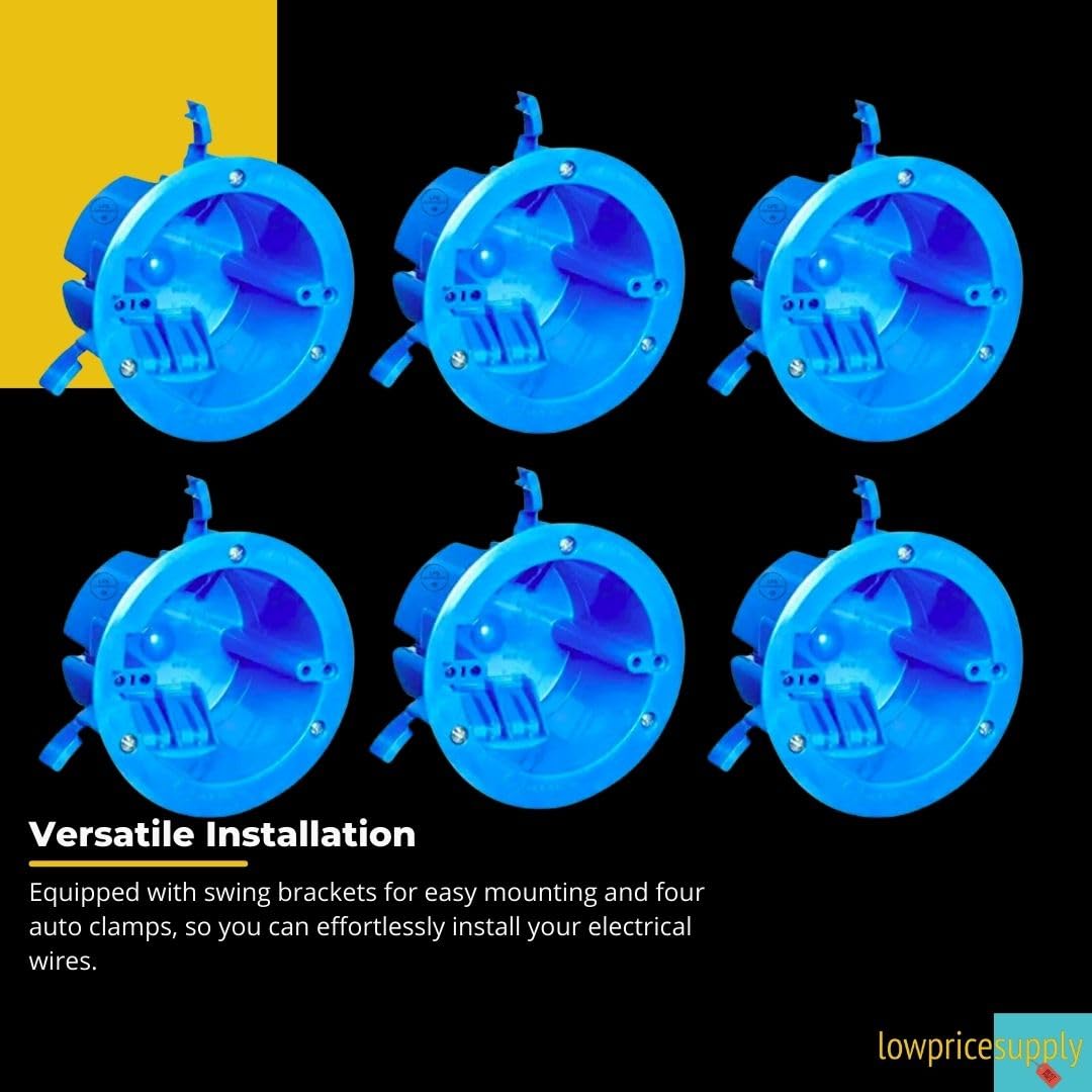 6 Pack PVC Round Old Work Ceiling Electrical Box, Suitable for Wall and celing Lighting Support up to 6lbs, Remodel Plastic Ceiling Switch & Outlet Box - 3" Dia 1-Gang 18 cu