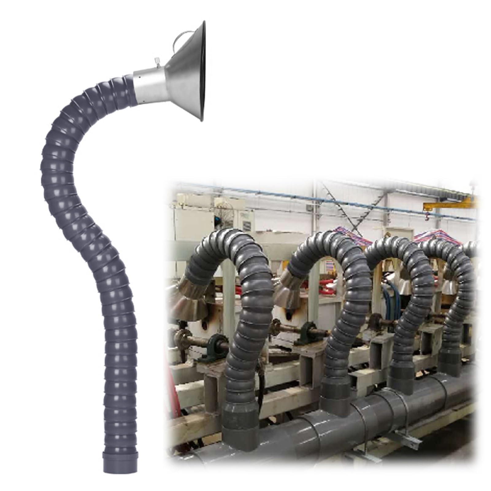 Duct Hose Industrial Fume Extractor Hose with Hood, Flexible Fume Extraction Arm Tube, Articulated Dust Collection Hoses for Air/Smoke/Dust Removing(ID 160mm(6 5/16"),1m(3.3ft))