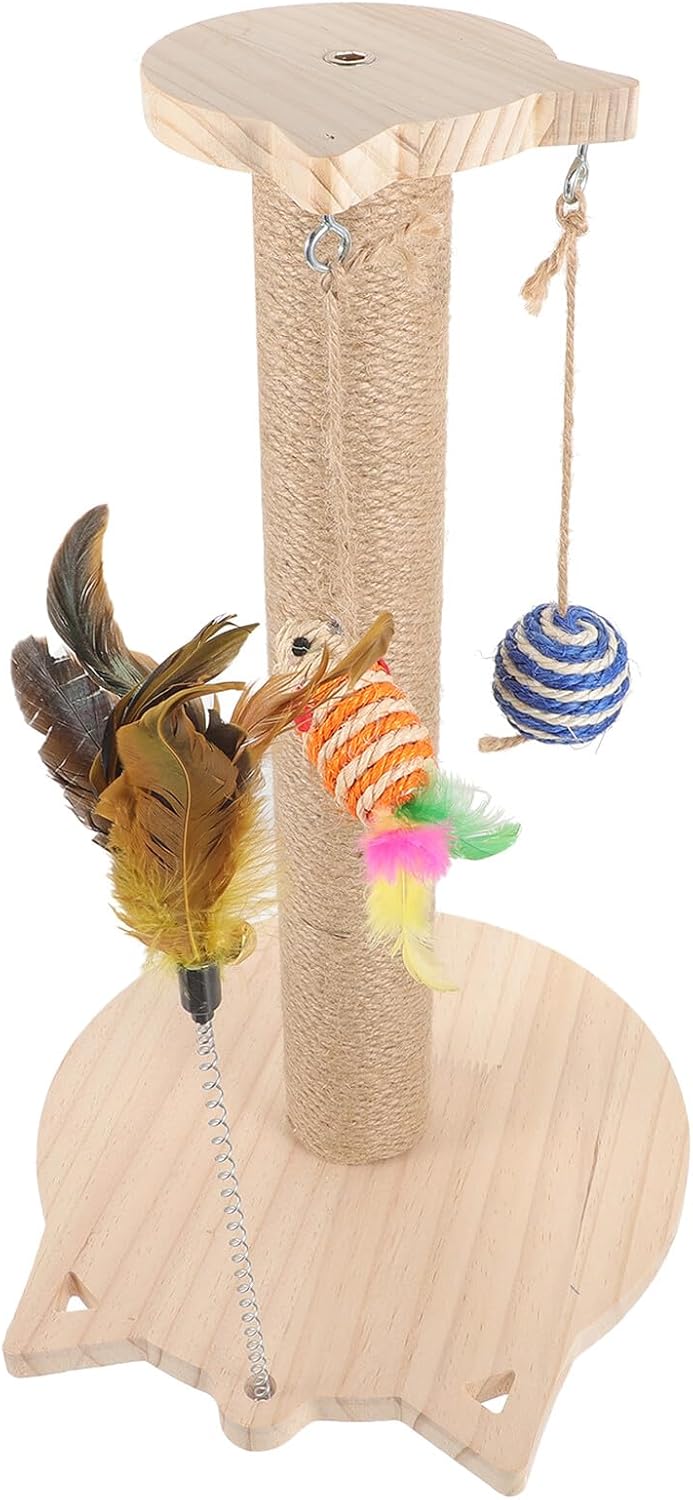 Toyvian Sisal Hemp Cat Scratching Post Vertical Sturdy Wood Cat Claw Scratcher Kitten Wear-Resistant Scratch Pet Accessories Random Color