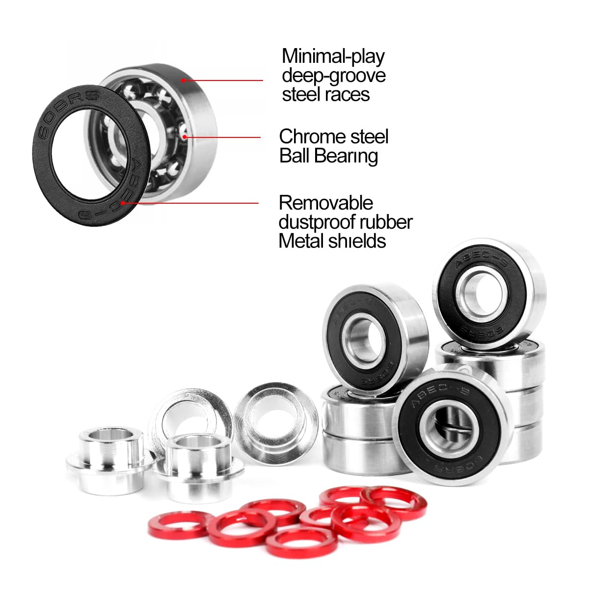 Limit LMT608RS ABEC 9 Ensemble de roulements de précision compatibles avec la plupart des roues pour trottinettes et skateboards