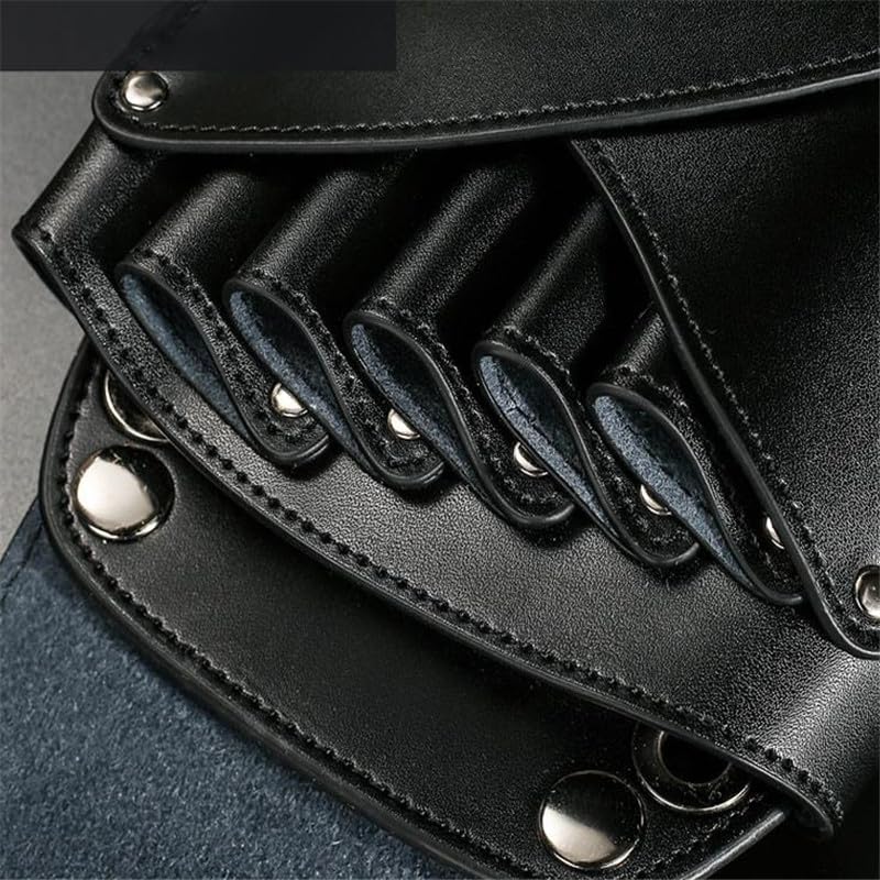 Borsa per parrucchieri per attrezzature Borsa for forbici da parrucchiere in pelle bovina con 5 tasche, borsa da barbiere, marsupio, forbici for toelettatura animali, borsa da barbiere professionale