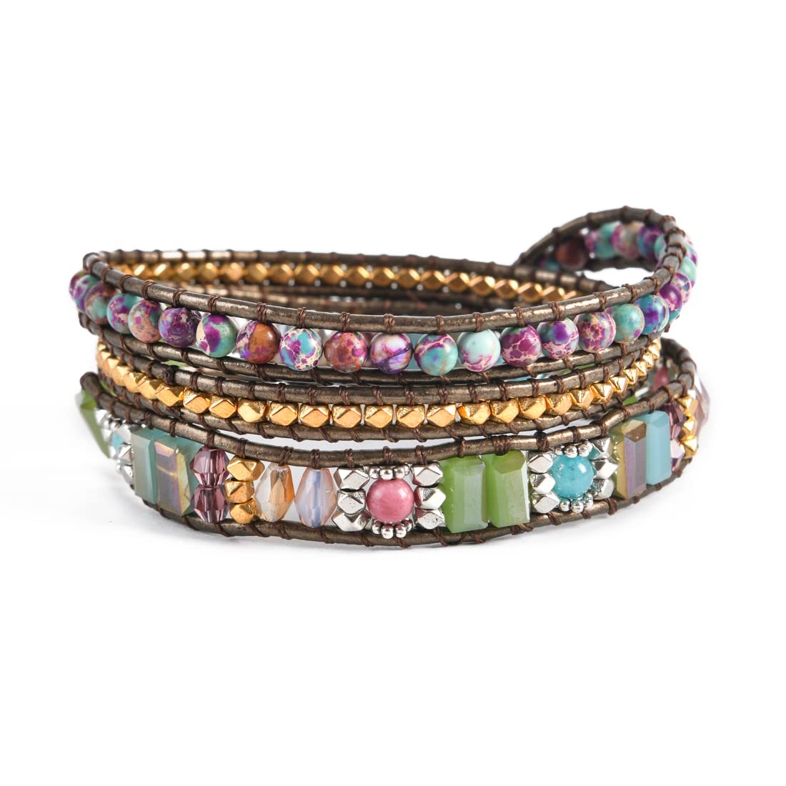 YGLINE Boho Handmade Wrap Leather Tube Crystal Stone Bracelet for Women