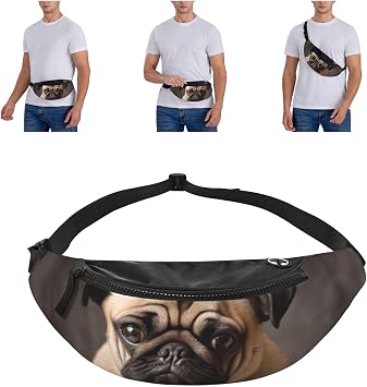Animal Pug Dog Fanny Pack for Women Men Fashion Waist Pack Adjustable Belt Bag for Workout Running Travelling Casual Waist Bag