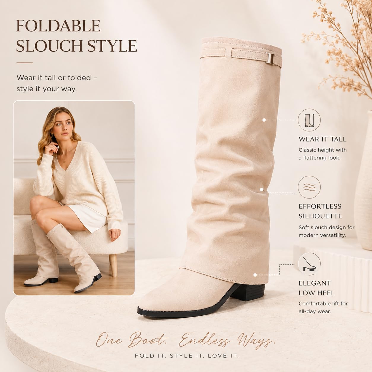 Overknees Stiefel Damen, Fold Over Shark Boots Kniehohe Stiefel mit Absatz Blockabsatz Übergangsstiefel Dressy Kniestiefel Mittelalter Schuhe Retro Damenstiefel, 36-43/EU