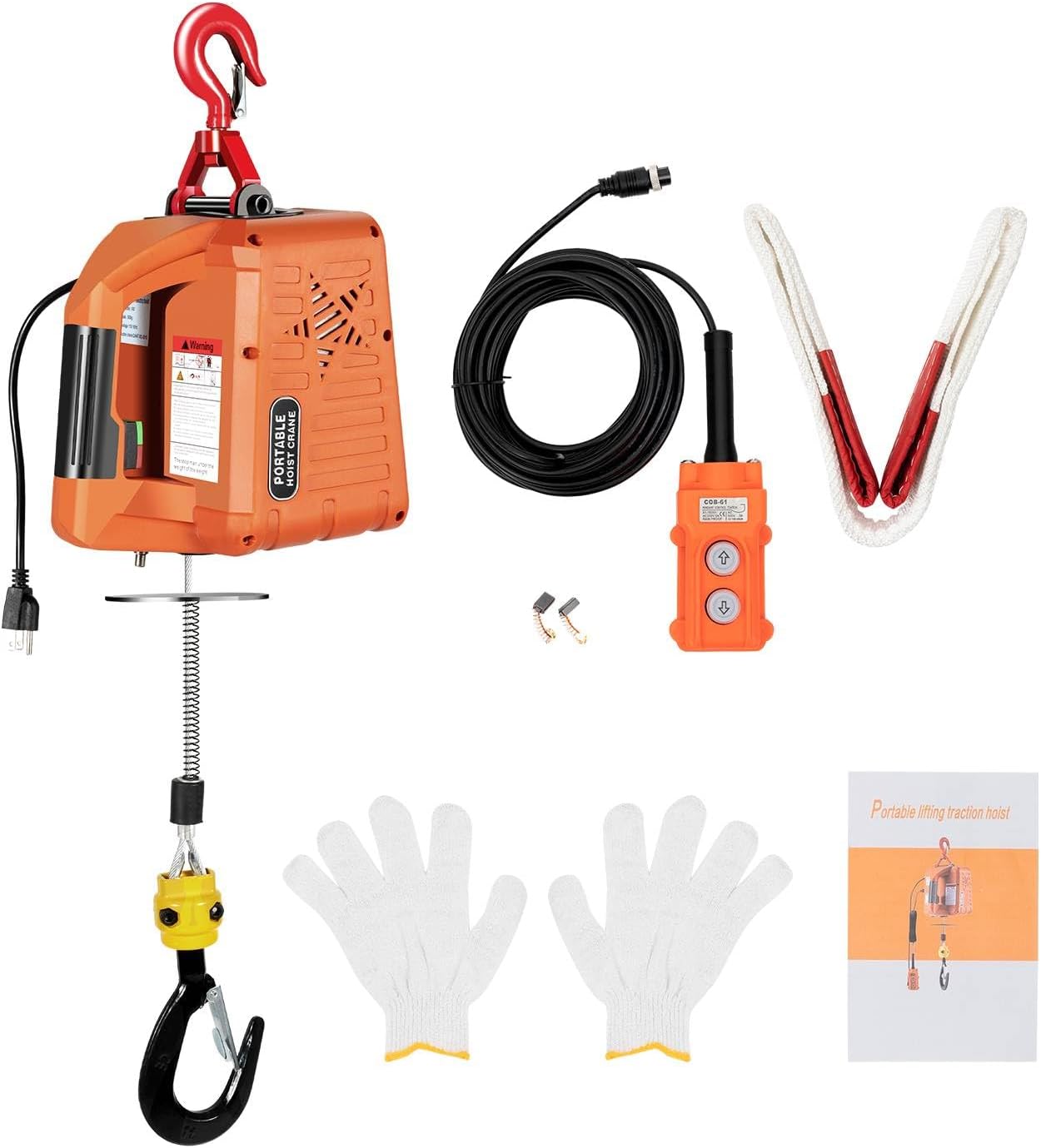 2 in 1 Electric Hoist Winch - 2200LBS 38FT 110V Manual, Wired and Wireless Remote Control for Factories, Warehouses, Garages, Etc