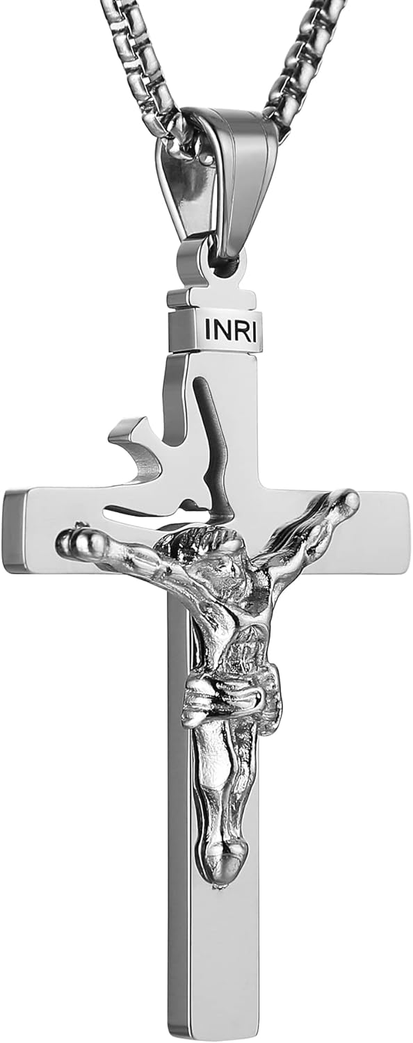 HZMAN Dove Holy Land Gift INRI Cross Crucifix stainless steel Pendant Necklace With Free Chain