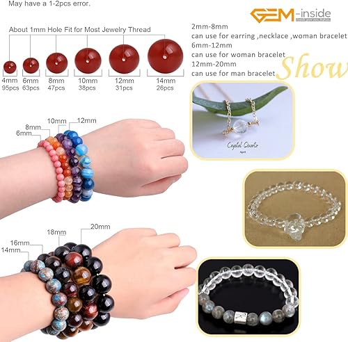 Miniatura 6 de GEM-Inside - Cuentas sueltas de cuarzo blanco natural auténtico, 0.236 in, redondas, grado AAA, piedra energética para hacer joyas, 15 pulgadas