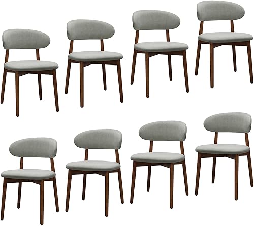 Vista 25 de Juego de 4 sillas de comedor estilo granja, sillas de cocina tapizadas de tela moderna de mediados de siglo, sillas de comedor de madera con Light