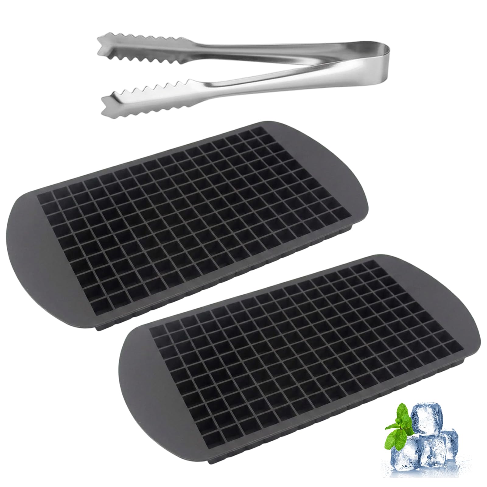 2 Pcs Small Ice Cube Trays,Mini Ice Cube Trays with Silicone Material, Perfect for Food, Cocktails and Dorm Freezers,Compact Design 24x12cm (Black)