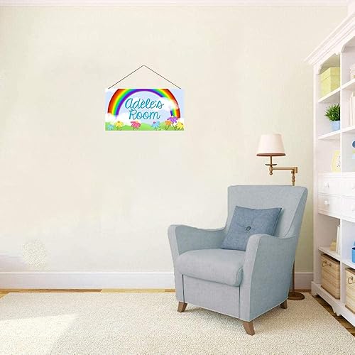 Miniatura 2 de Letrero de puerta personalizado con diseño de flores de arco iris para dormitorio de niñas, letrero de decoración de pared, letrero de pared para