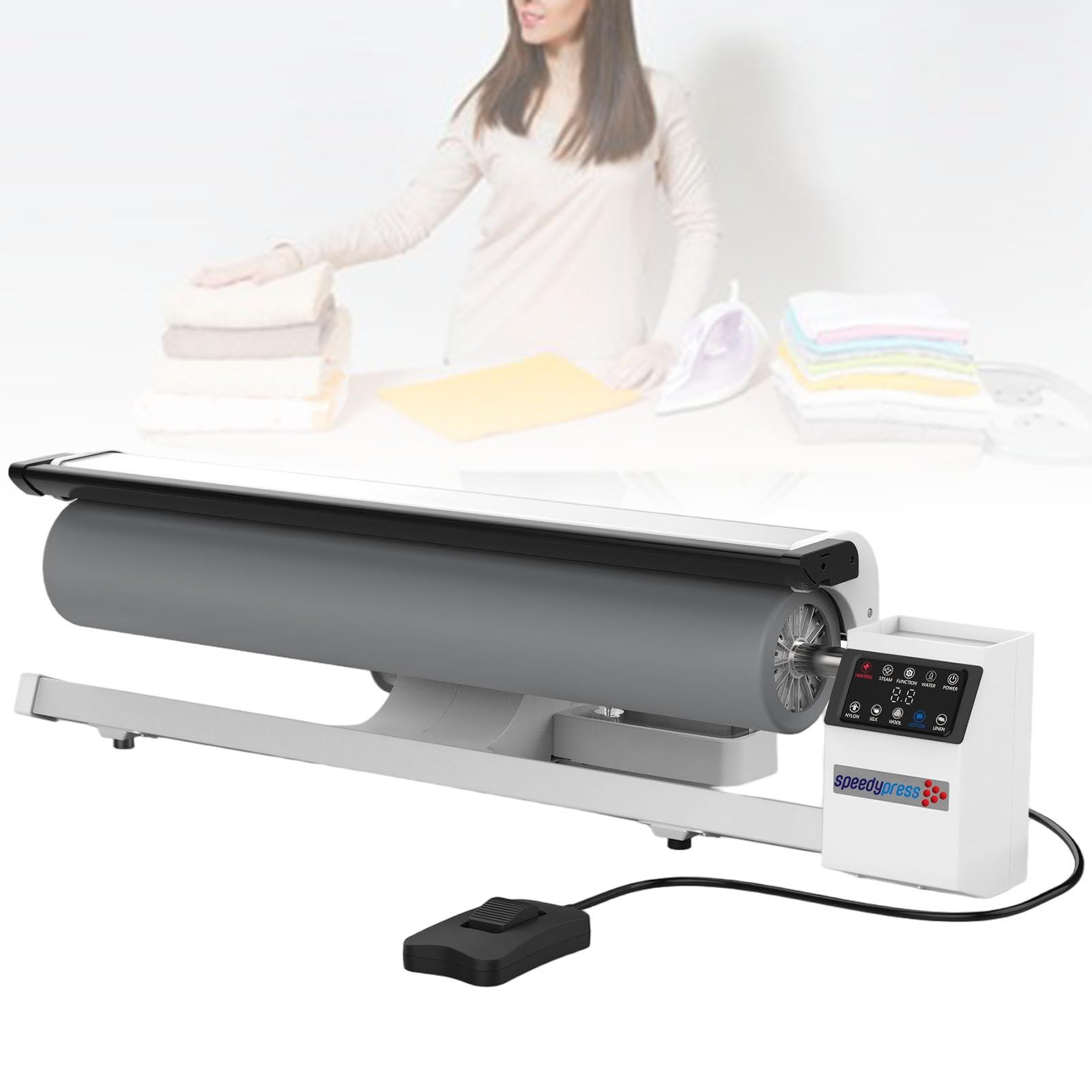 ExoticaBlend Steam Ironing Machine, Automatic Rotary Roller with Touchscreen and Pedal,with Touchscreen, Foot Pedal, 90cm Bidirectional Roller for Commercial Fabric Pressing