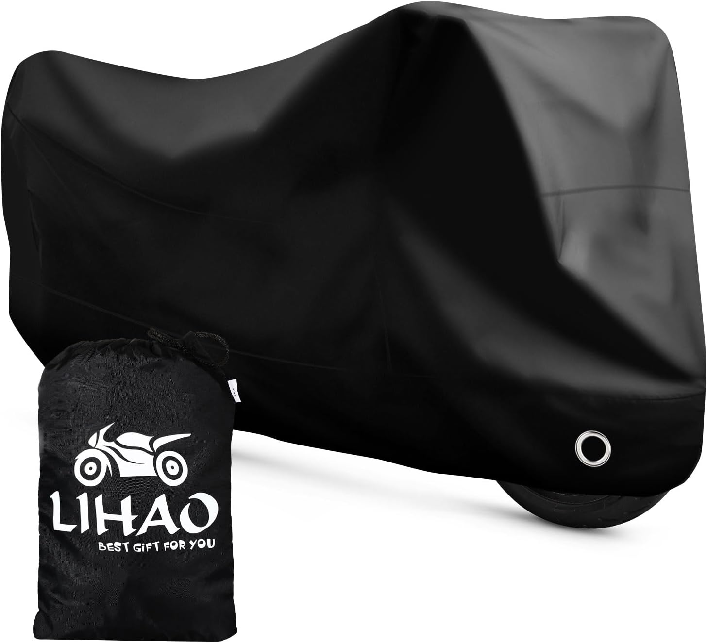 LIHAO Motorcycle Cover, Waterproof Motorbike Cover Outdoor Motorcycle Shelter Rain Dust UV Protector with Lock-Hole & Storage Bag, 300D, All Weather