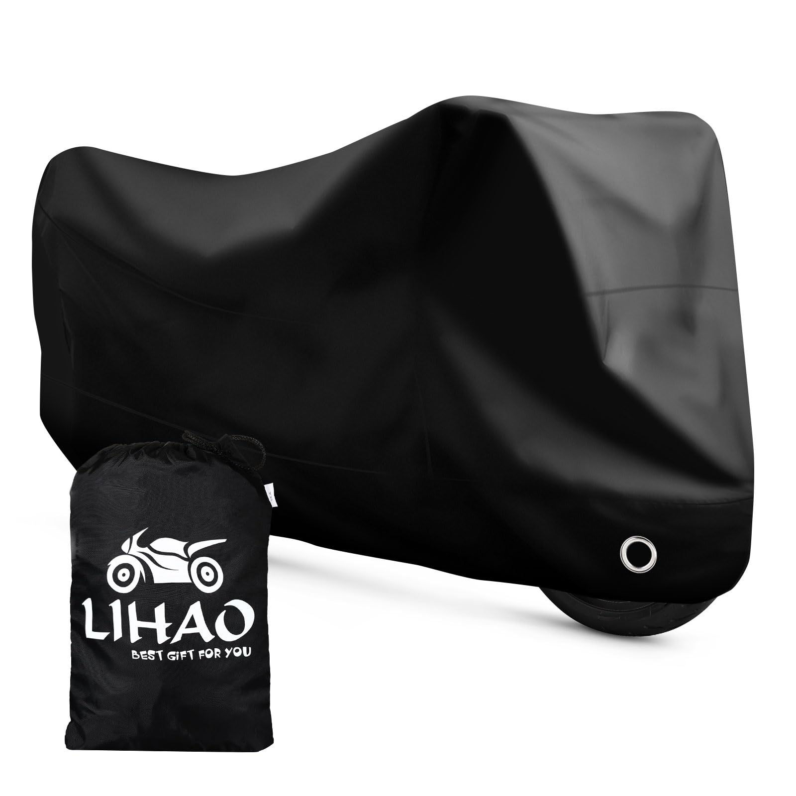 LIHAO Motorcycle Cover, Waterproof Motorbike Cover Outdoor Motorcycle Shelter Rain Dust UV Protector with Lock-Hole & Storage Bag, 300D, All Weather