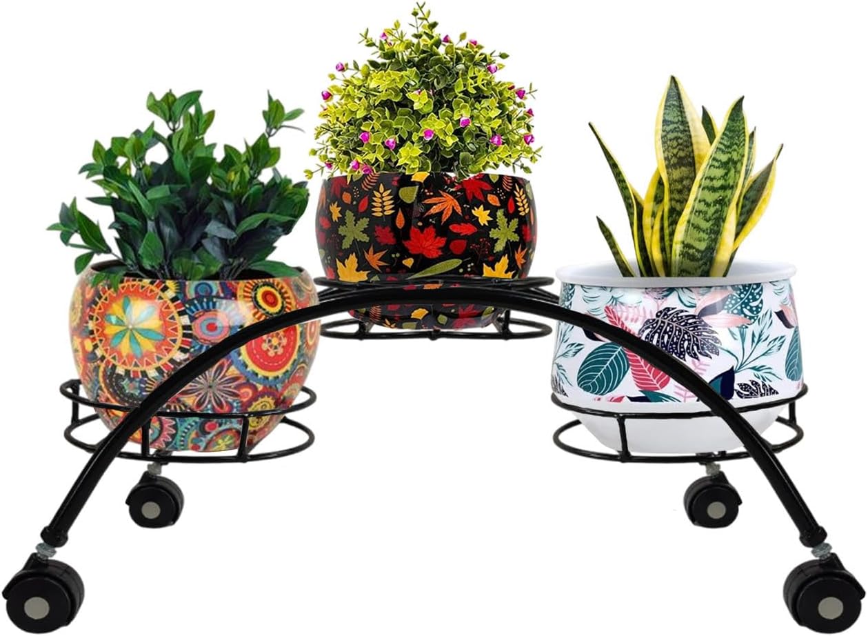 A to Z Hub GT 3-Tier C-Shaped Rolling Flower Planter gamala Pot Stand with 360° Wheels for Indoor & Outdoor Use Balcony Pot Stand,Home,Office Garden School,Kitchen Big Pot Organizer Holder Stand rack