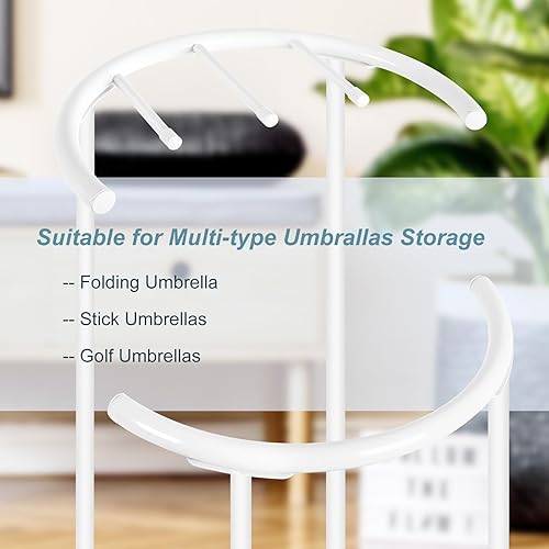 Miniatura 6 de ETELI Soporte de paraguas para entrada, soporte de metal de pie para paraguas decorativo para interiores, estante de almacenamiento con bandeja de