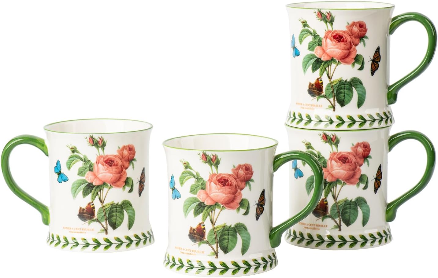 Pastoral Coffee Mug Set of 4-15.2 Oz Large Capacity Porcelain In-Glaze Cups for Tea, Latte, Cocoa - Dishwasher & Microwave Safe, Great Housewarming Gift-Assorted Colors