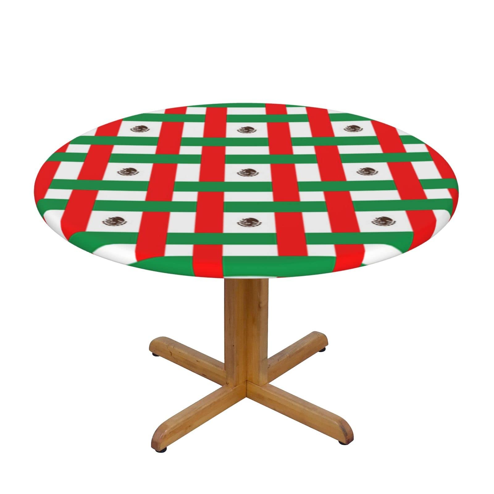 Lsjuee Round Fitted Tablecloth 45-50in Elastic Edged Table Cloth for Kitchen Dining Party Home Decor - Abstract Mexico Flag